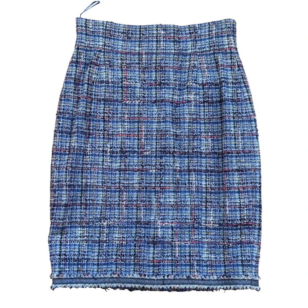 Chanel 09P Blue Multi Tweed Pencil Skirt Silk Lined FR 44 or US 12 - Picture 11 of 11